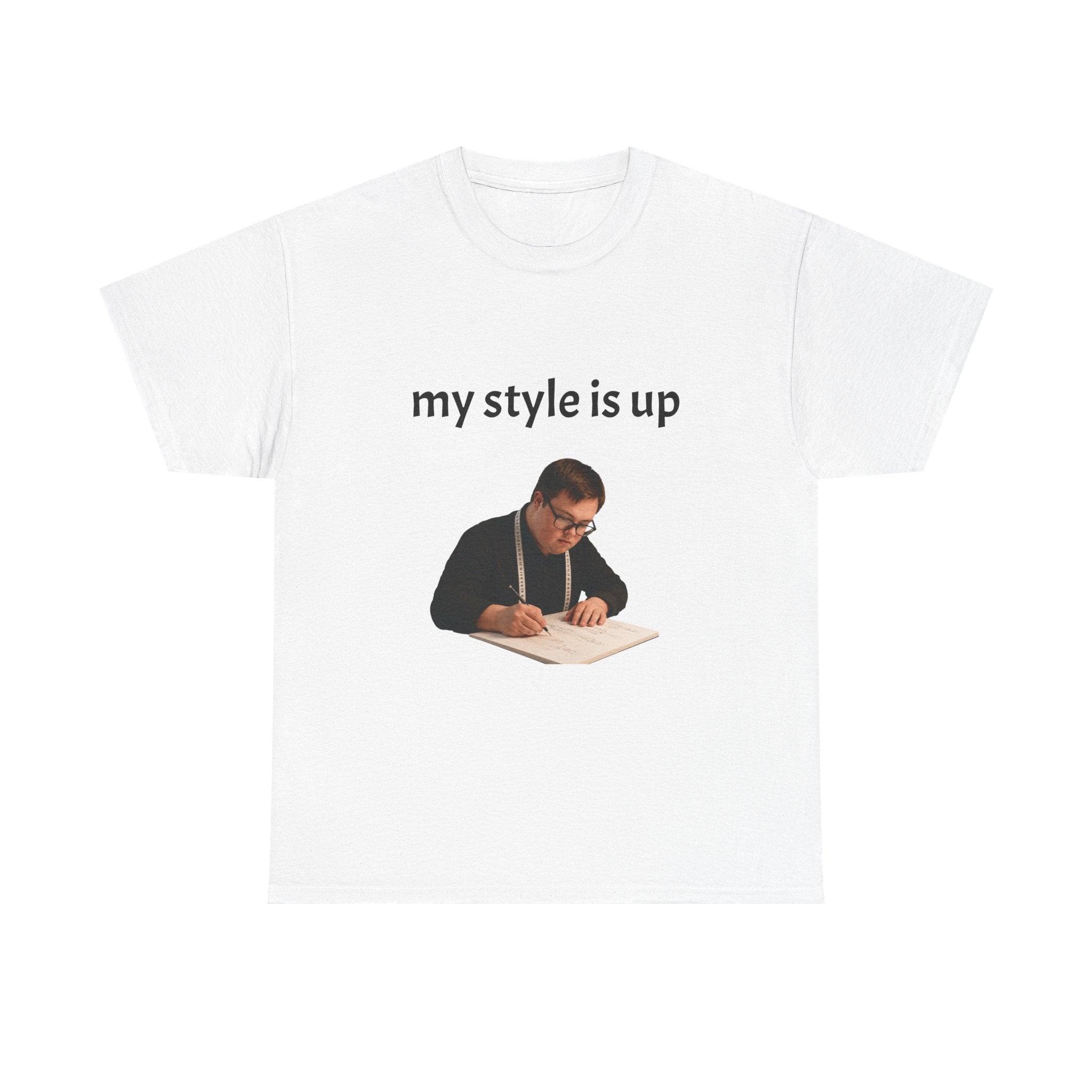 T-Shirt — “my style is up” Graphic Tee with Back “Syndrome is Down” Text