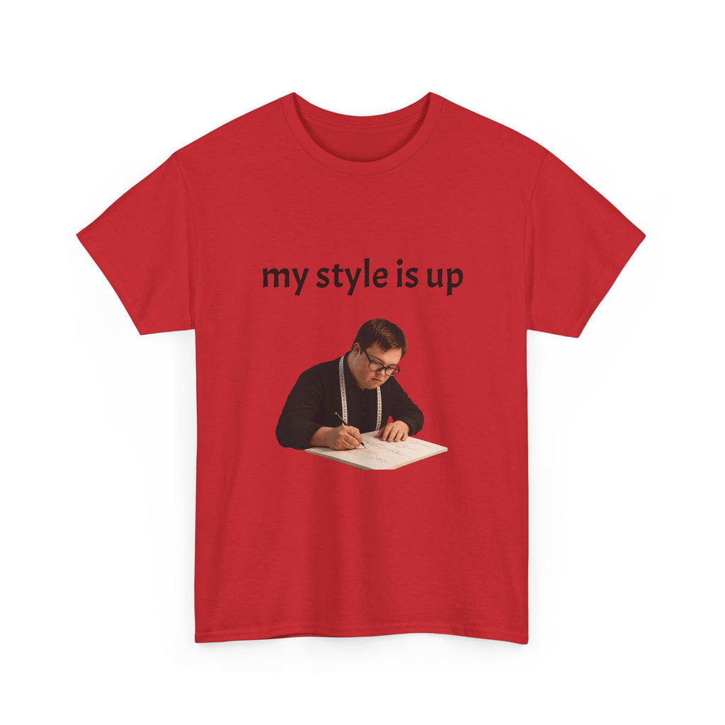 T-Shirt — “my style is up” Graphic Tee with Back “Syndrome is Down” Text