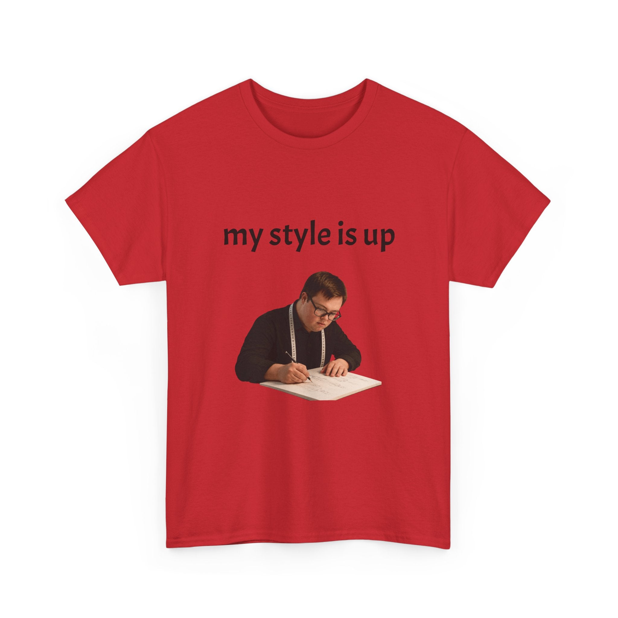 T-Shirt — “my style is up” Graphic Tee with Back “Syndrome is Down” Text