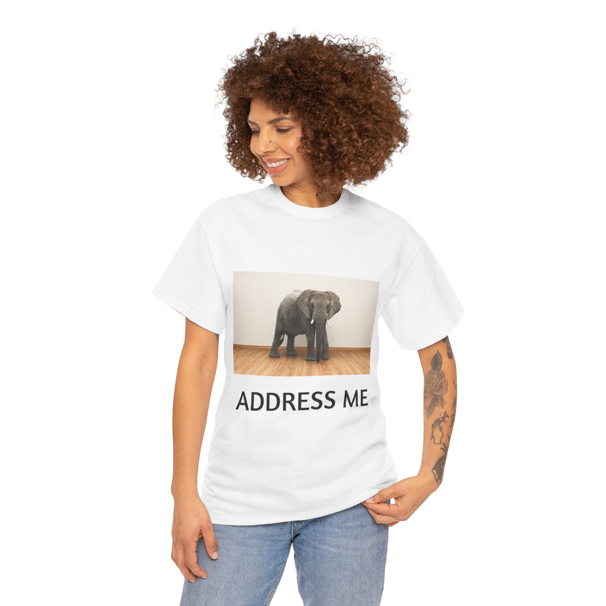 Elephant in the Room T-Shirt — "ADDRESS ME" Graphic Tee